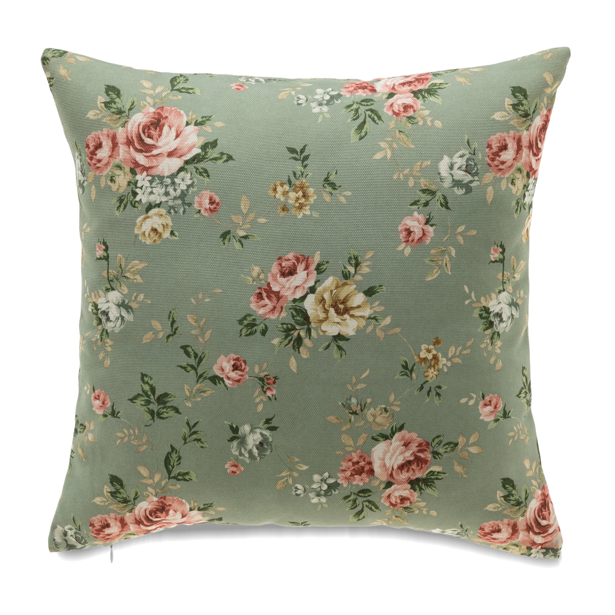Pink Roses On Sage Green With Polyester Insert Pillow