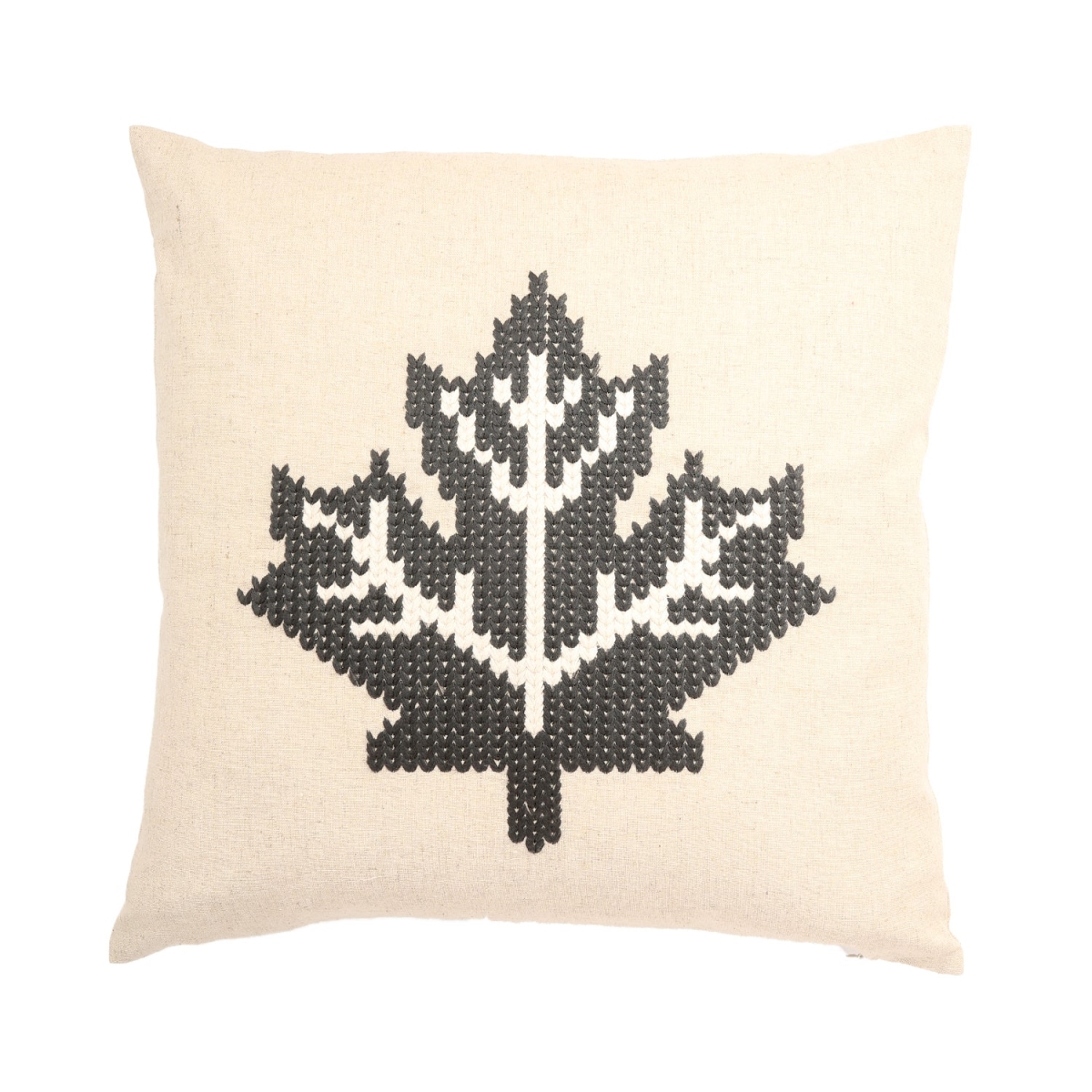 HU-OC1818JS02OP Gray And White Embroidered Maple Leaf With Polyester Insert Pillow