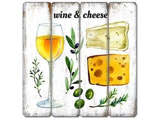 IV-S17-G268 Wine & Cheese Wooden Sign Wall Decor
