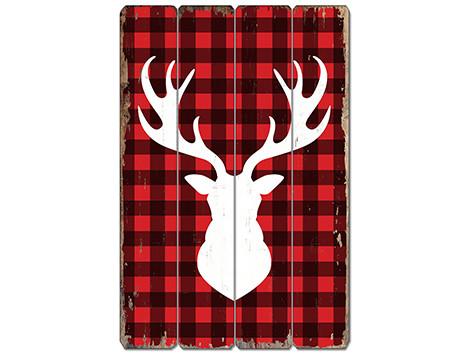 Buffalo Plaid Reindeer Wooden Sign Wall Decor