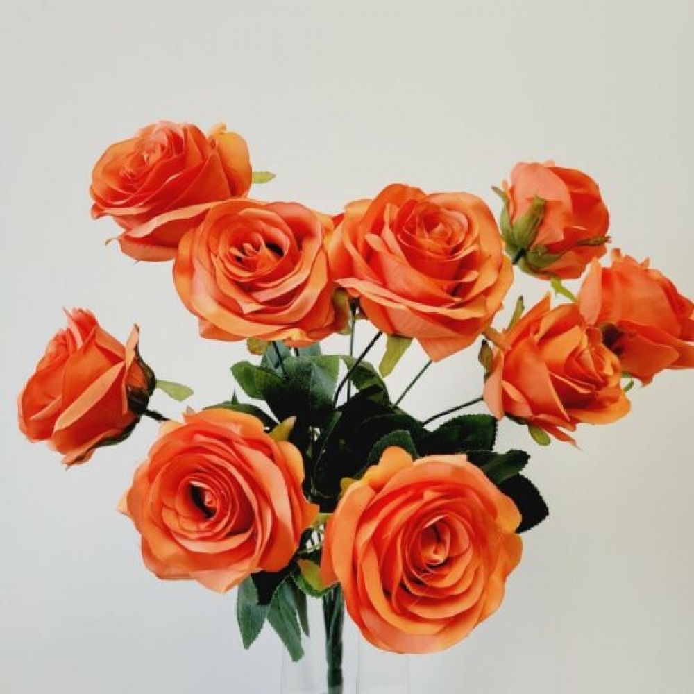 Orange Rose Bush - Vibrant Artificial Flowers - 16in. - Lightweight
