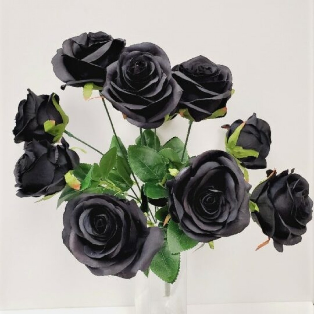 CM-GW222BK_Q01 Black Rose Bush Artificial Flowers