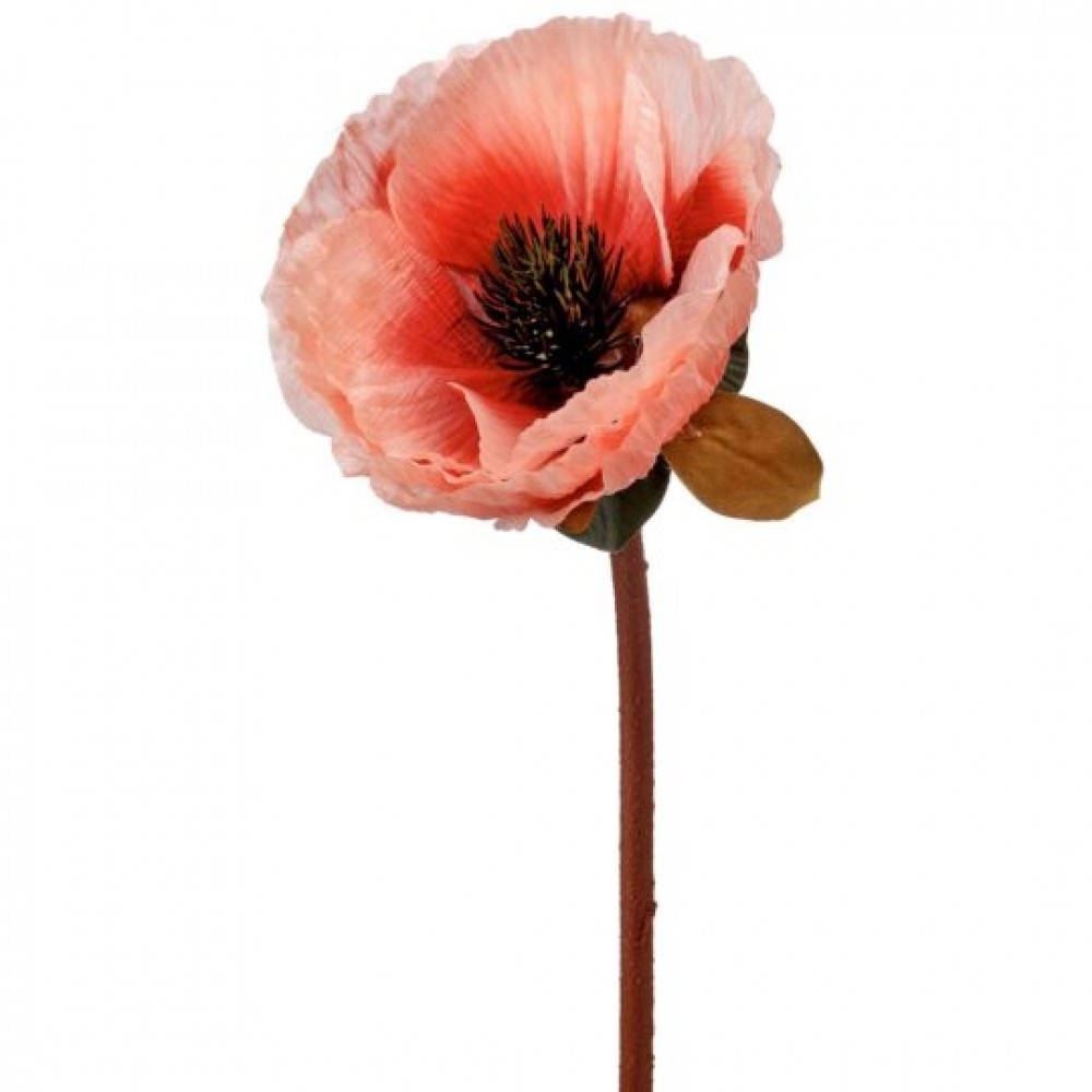 CM-RT890CO_Q01 Coral Couture Poppy Stem Artificial Flower