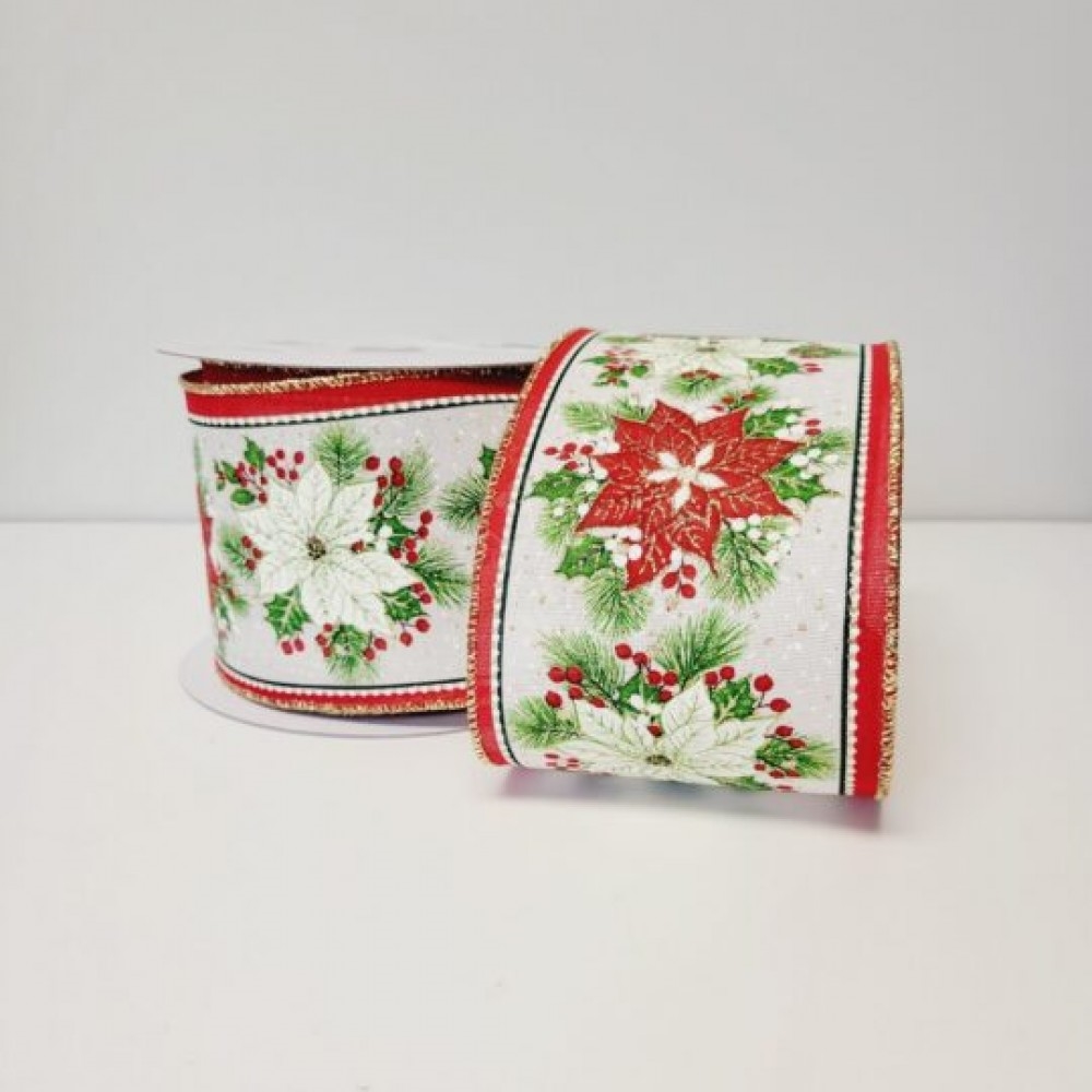 CM-OM487RG 25 Yards X 4? Poinsettias Ribbon