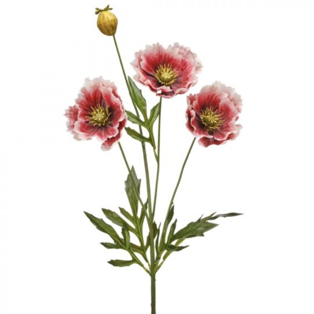CM-RT886RO_Q01 Pink And Cream Poppy Spray X3 With Bud Artificial Flower