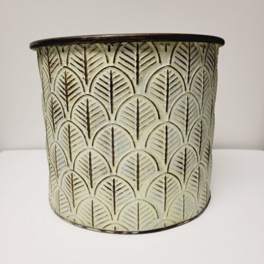 CM-NP176GR_Q01 Leaf Pattern Metal Bucket