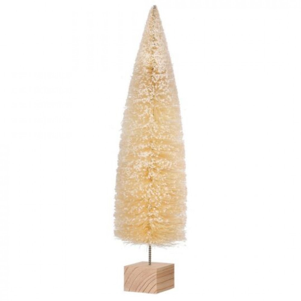CM-RN017CR Cream Flocked Bristle Tree On Block Statuette