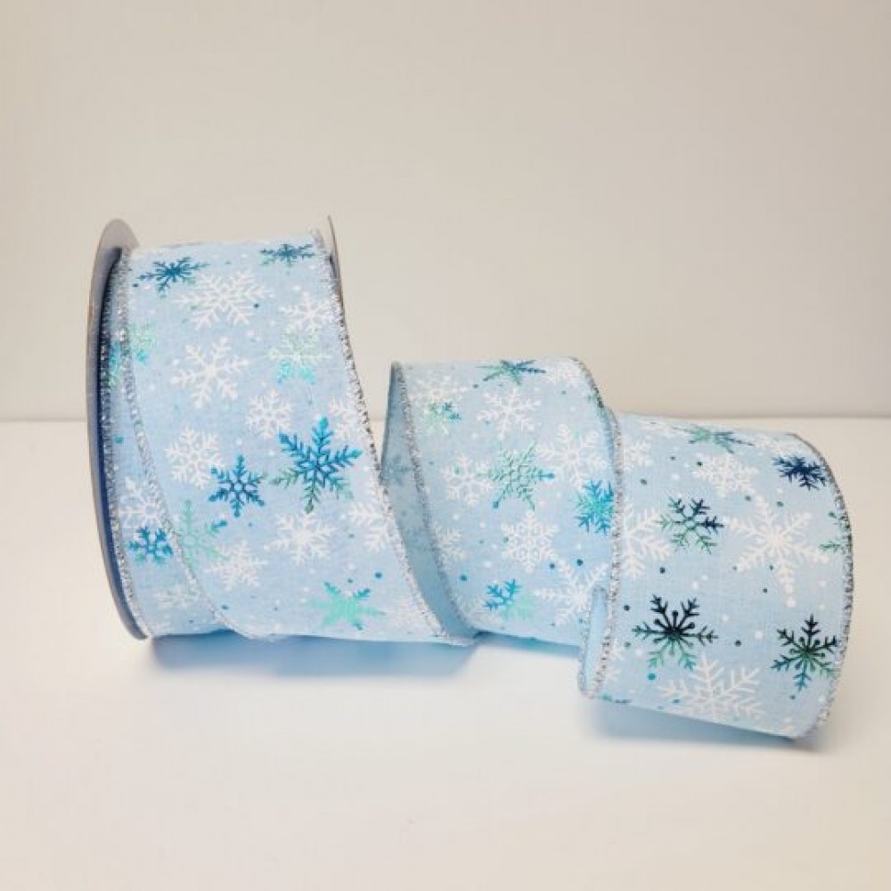 CM-OM472BL 25 Yards X 2.5? Blue And White Snowflakes Ribbon