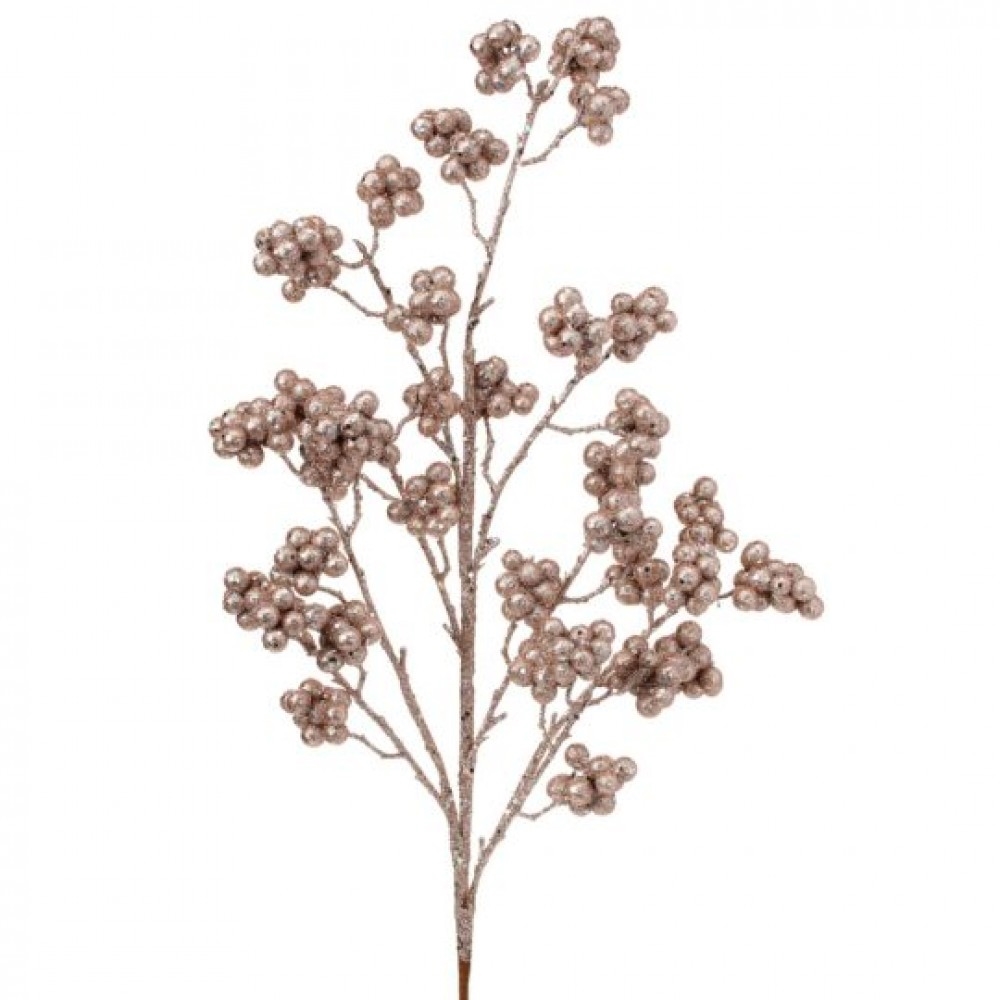 CM-RN106RO_Q01 Rose Gold Glittered Berry Spray Faux Plants And Trees