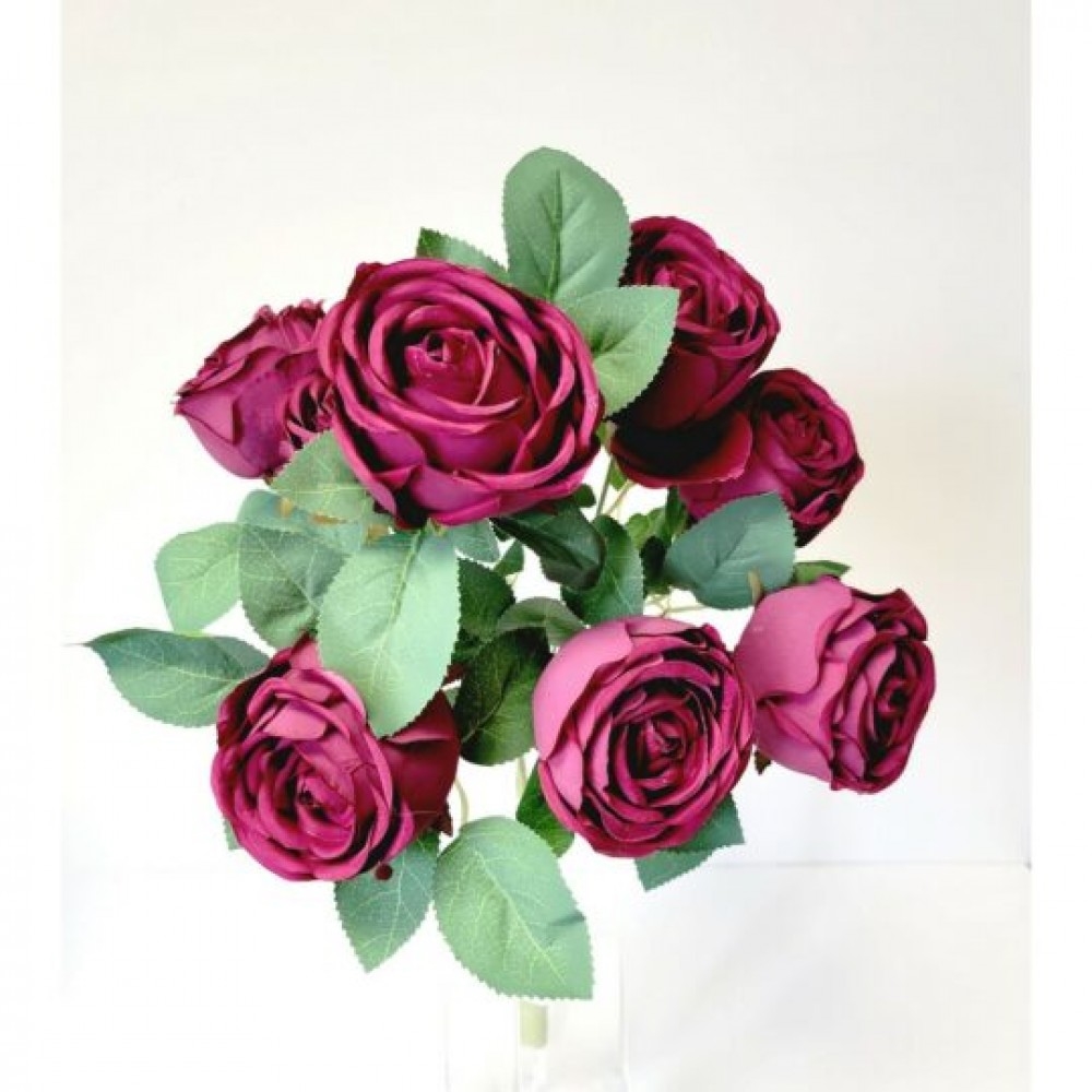 CM-GW601BU_Q01 Burgundy Rose Bush Artificial Flowers