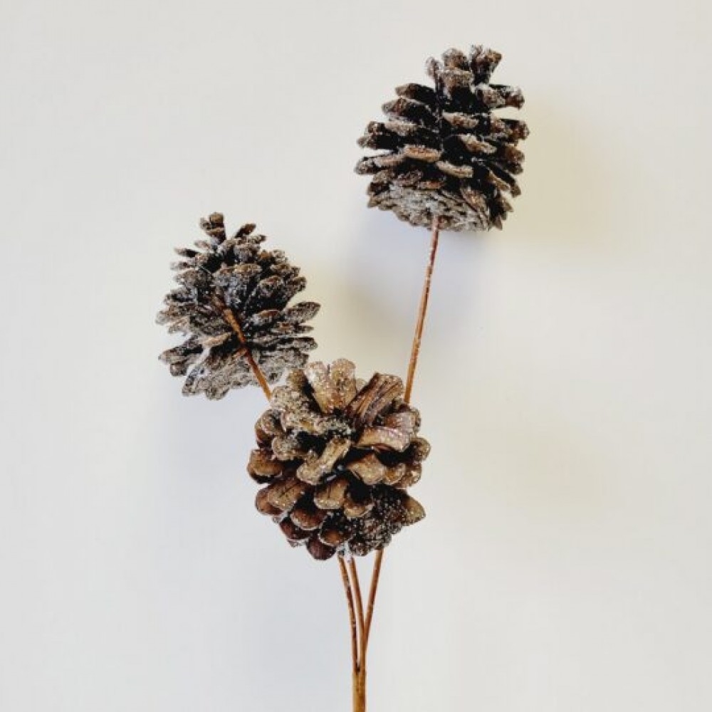 CM-OM211NA_Q01 Glittered/Iced Pinecone Spray Faux Plants And Trees