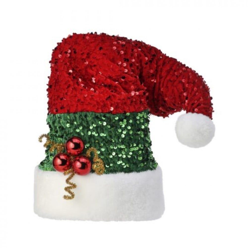 Picture of MDR Trading Inc. CM-RT843RG Red Velvet With Green Sequins And White Trim Santa Hat Tree Topper
