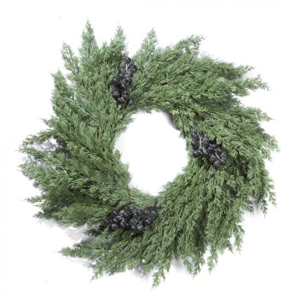 CM-OM468GR_Q01 Real Touch Juniper Wreath With Berries Wreath