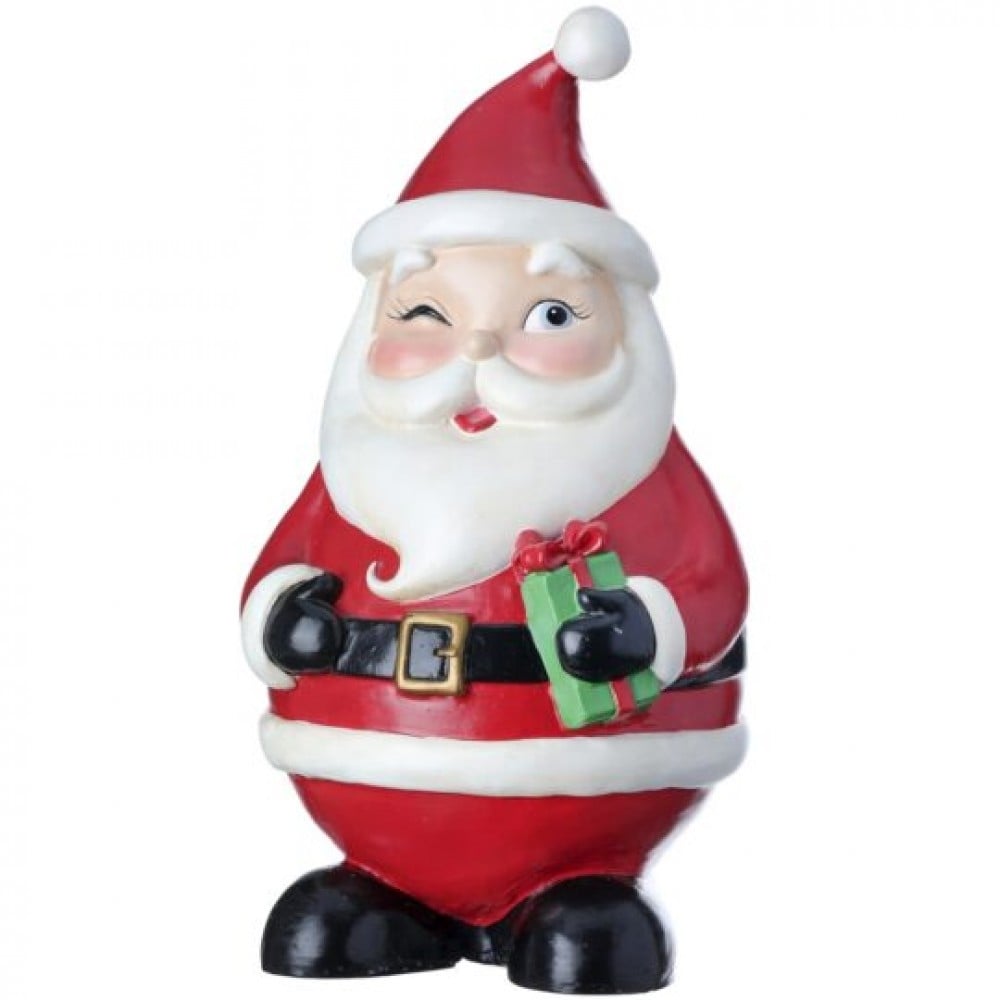 CM-RN083RW Jolly Winking Santa Holding A Gift Figurine