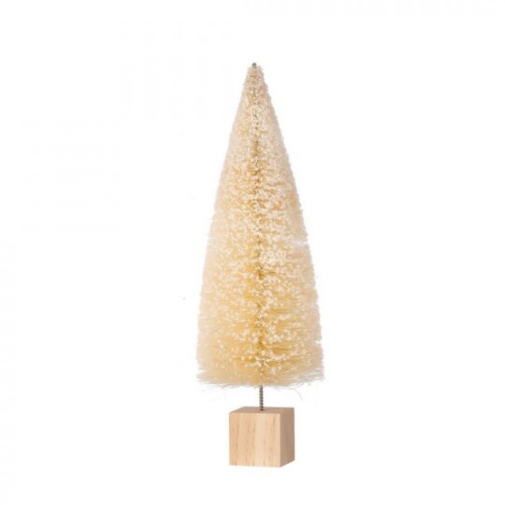 CM-RN016CR Cream Flocked Bristle Tree On Block Figurine