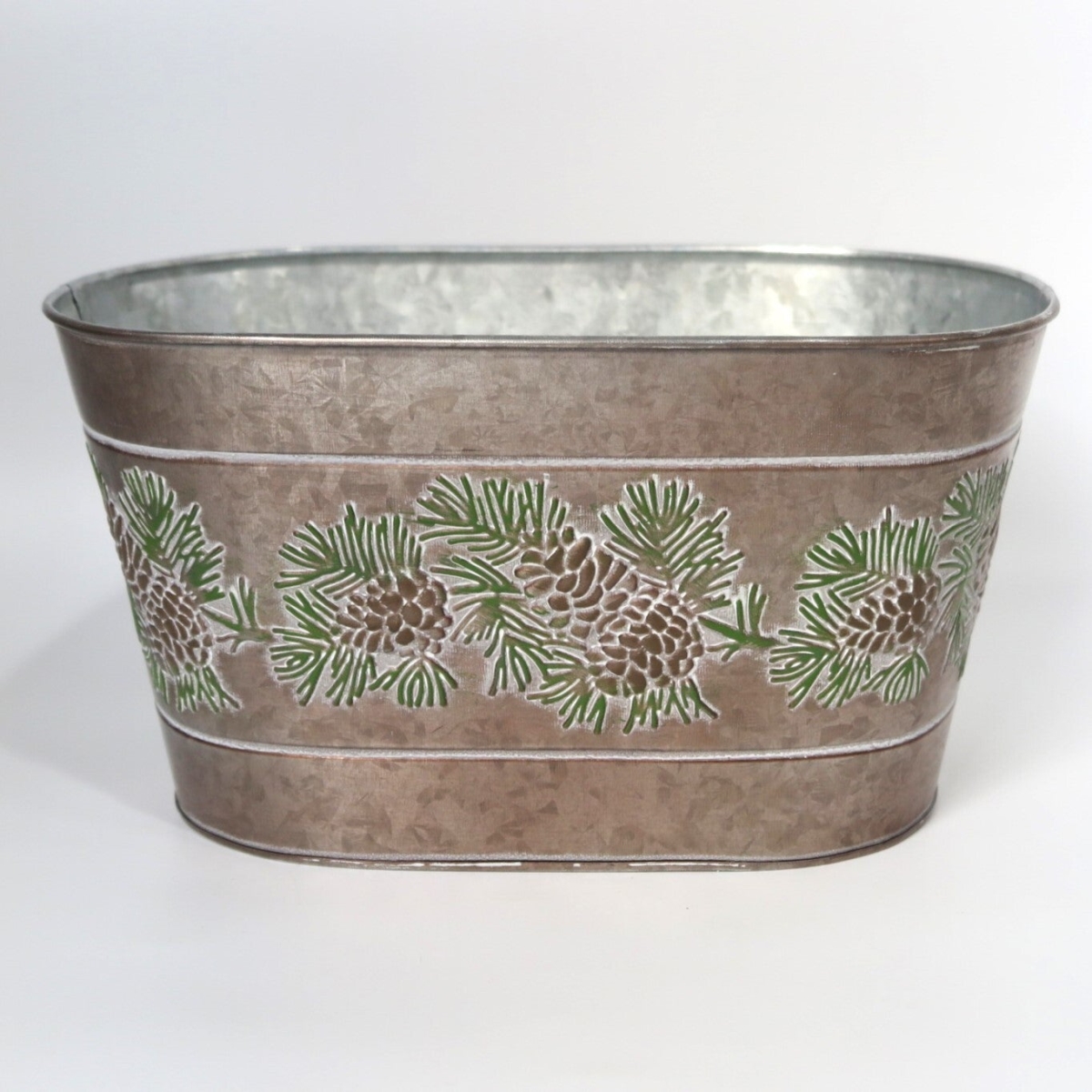 AI-GA2426-1095_Q01 Embossed Pine Cone Pattern Metal Planter