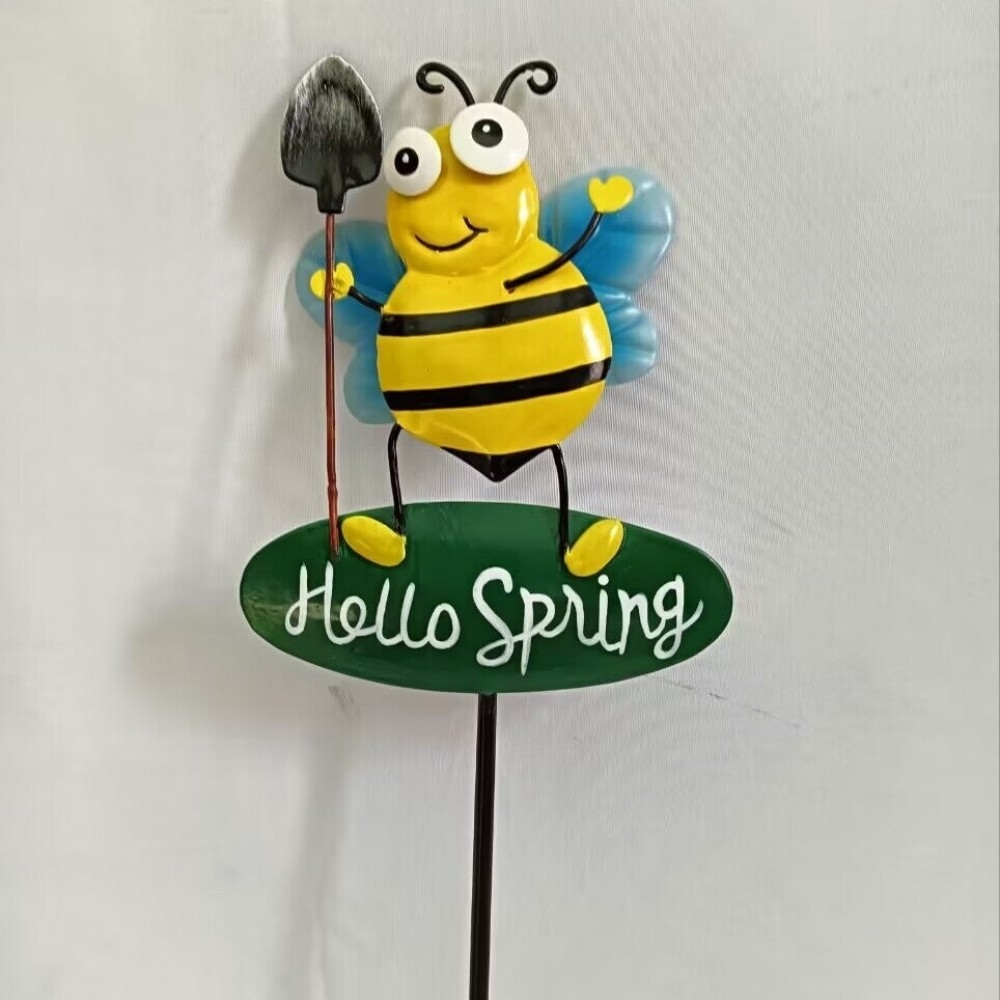 AI-GG9631_Q01 Bee With A Spade On Hello Spring Sign Stake