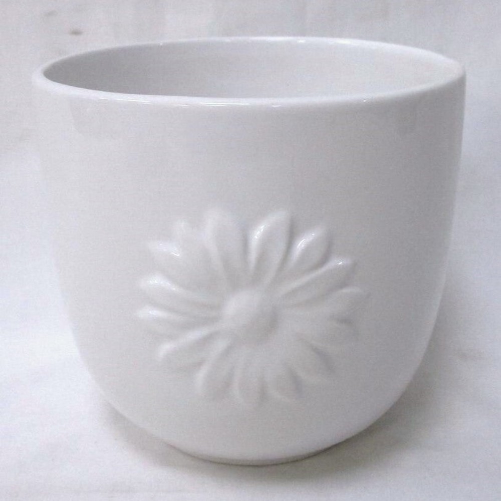 AI-CE00-4002_Q01 White With Daisy Pattern Planter