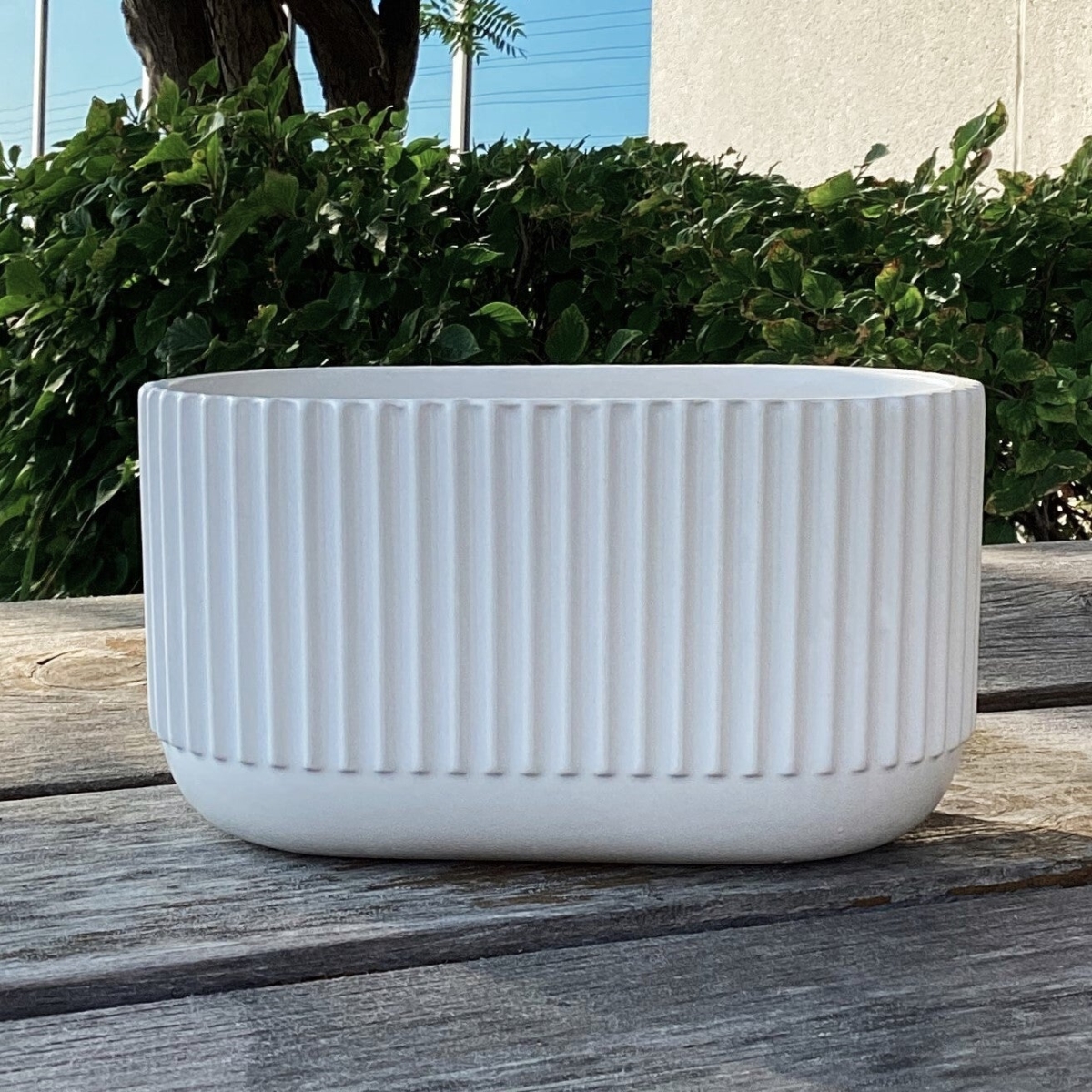 AI-CE30-310_Q01 Matte White Oval Ribbed Planter