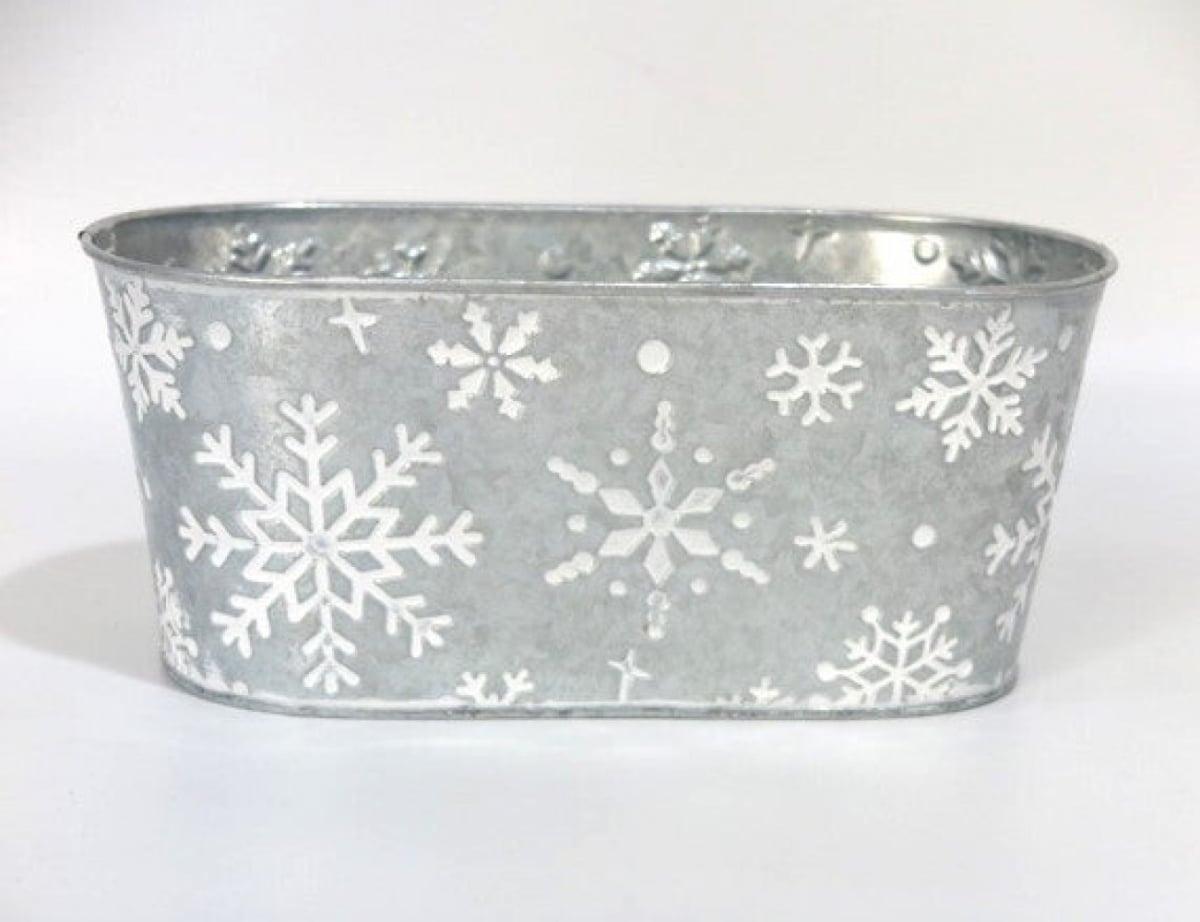 AI-GA3405-1053_Q01 White Snowflakes On Silver Metal Planter