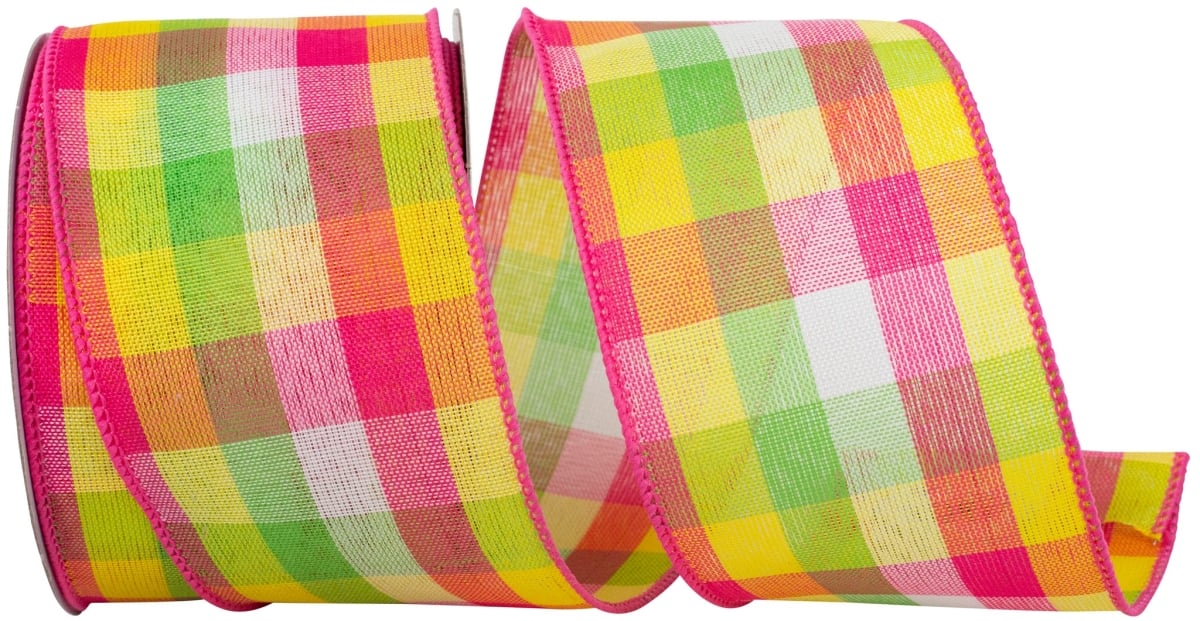 AI-RI40495 2.5'X10Yds Celine Springtime Plaid Wired Edge Ribbon