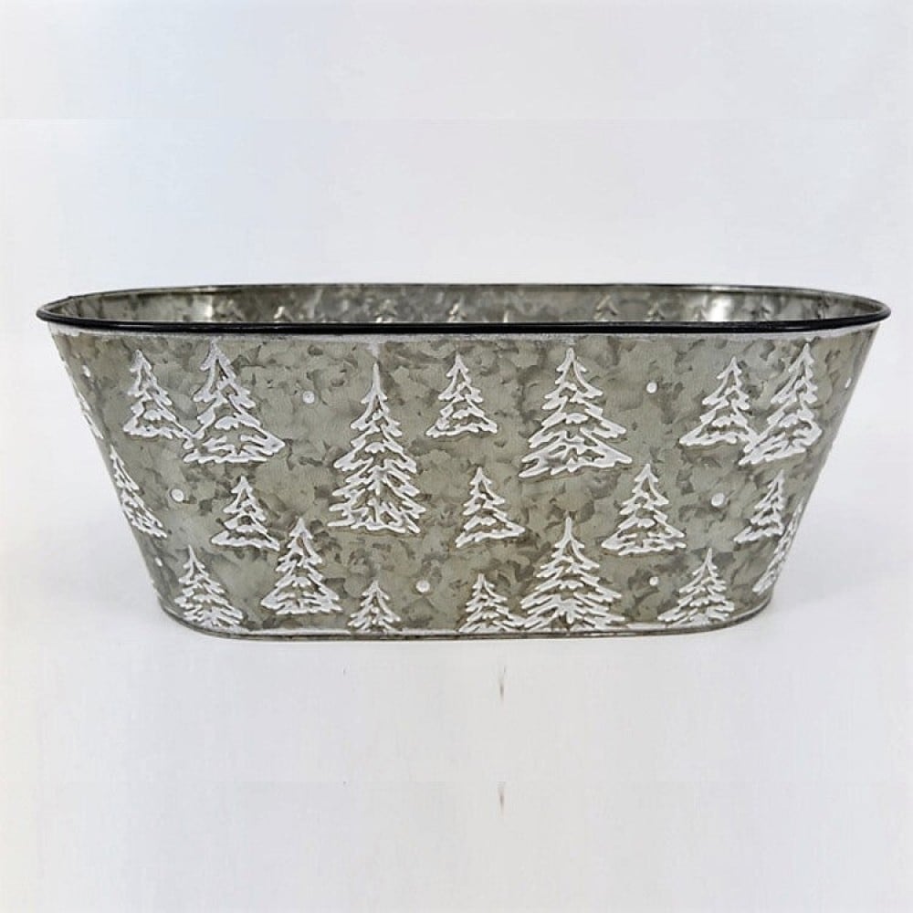 AI-GA3465-1057_Q01 White Christmas Trees Pattern Metal Planter