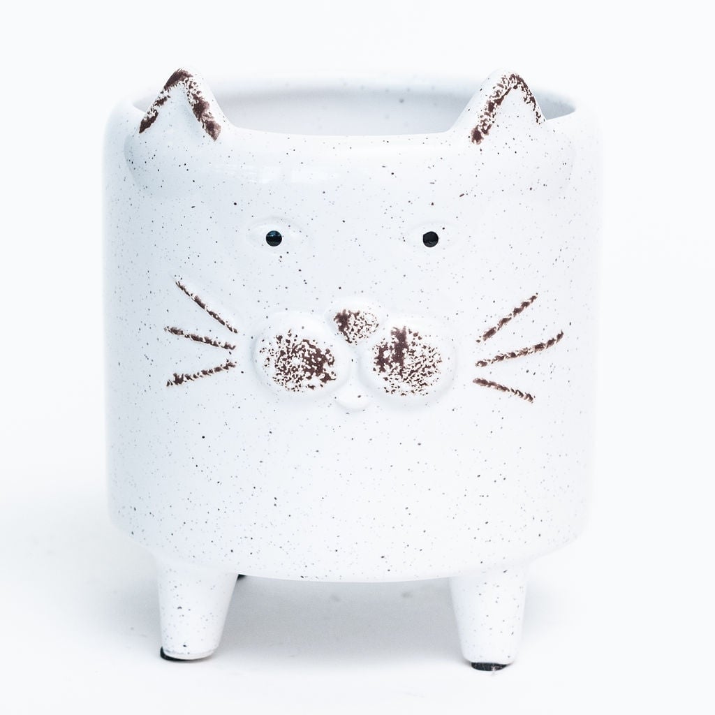 Speckled White Cat Footed Planter