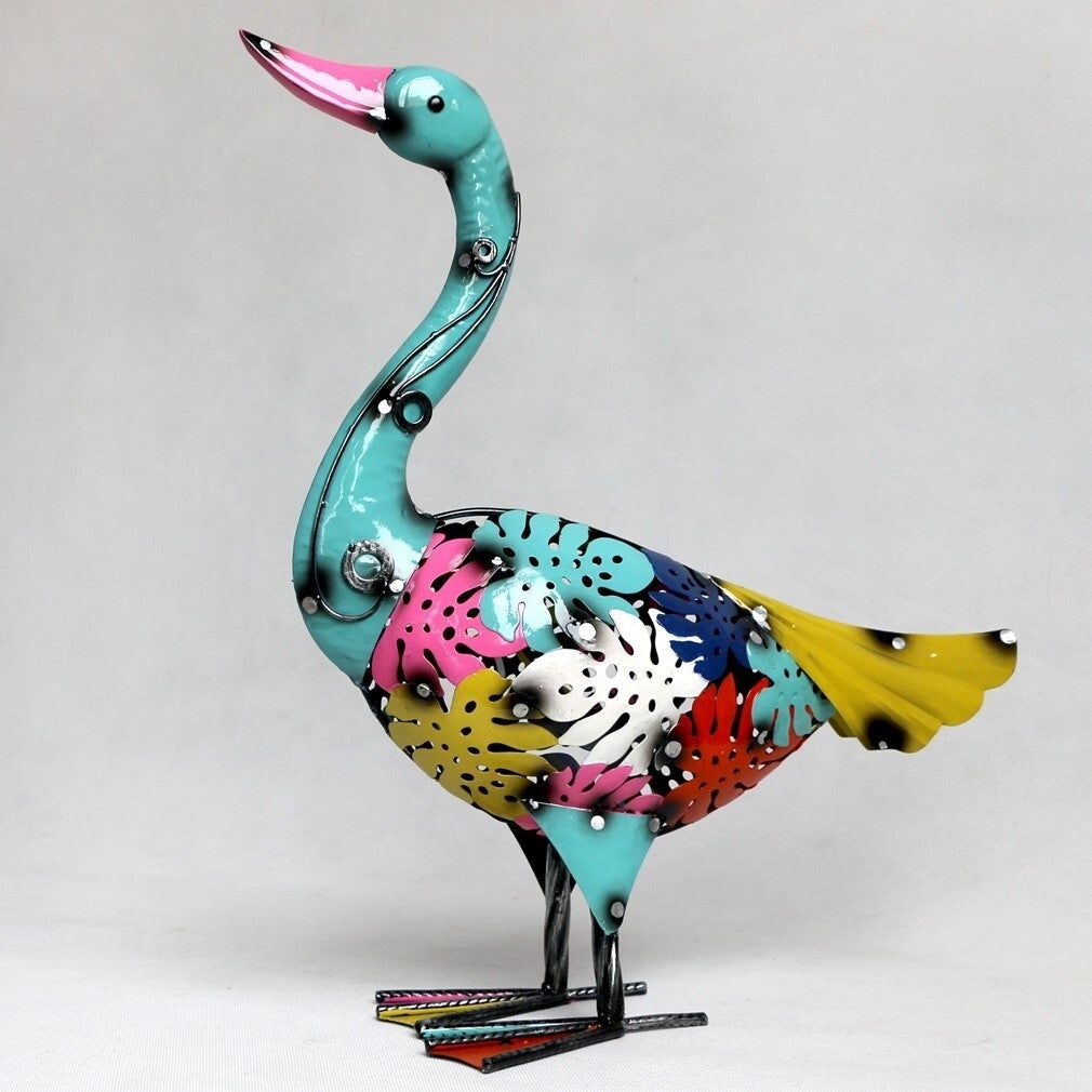 AI-GG9605_Q01 Colorful Floral Goose Statuette