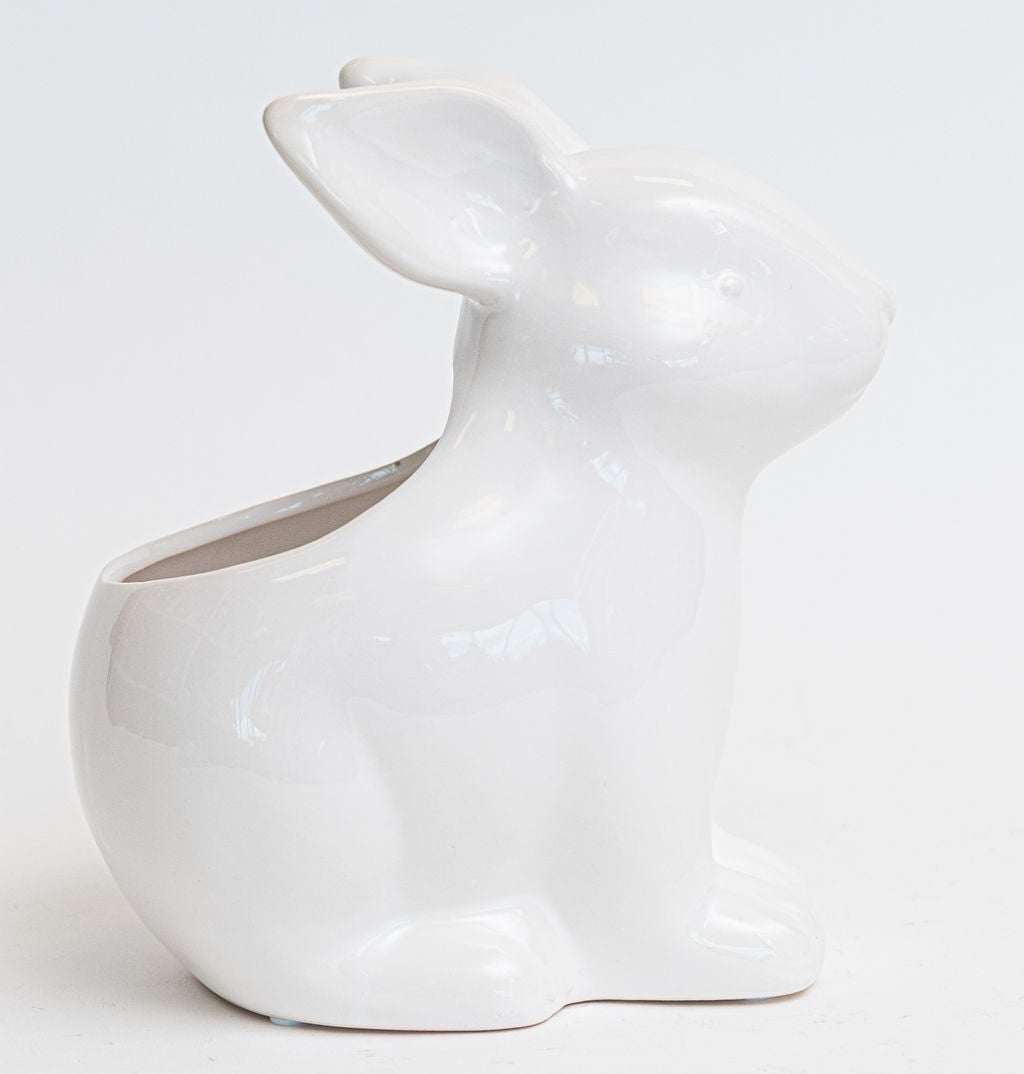 AI-CE138BUN_Q01 White Glazed Bunny Planter