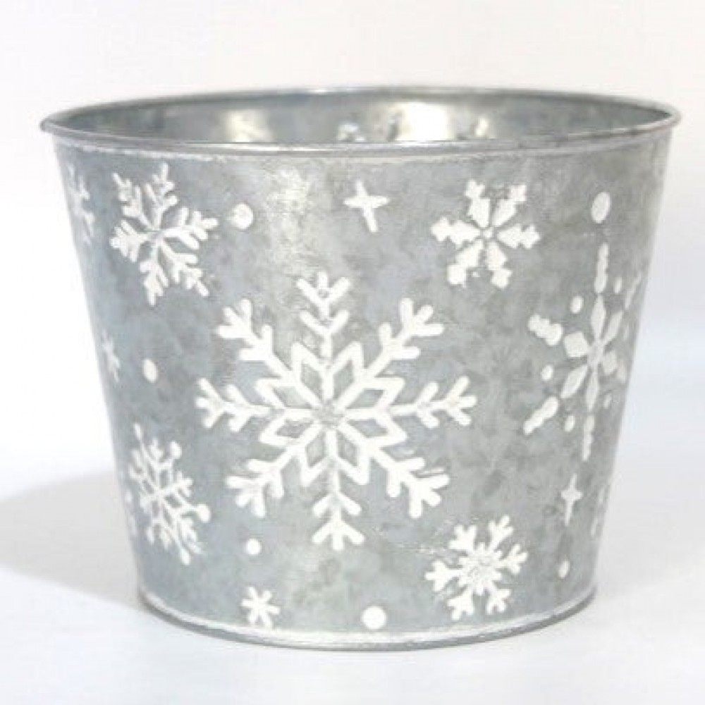 AI-GA3500-1053_Q01 White Snowflakes On Metal Planter