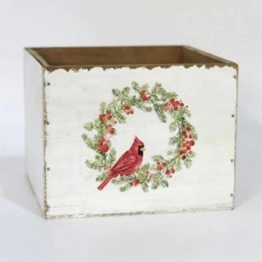 AI-3501-1101_Q01 Distressed Look With Cardinal In A Wreath Decorative Box