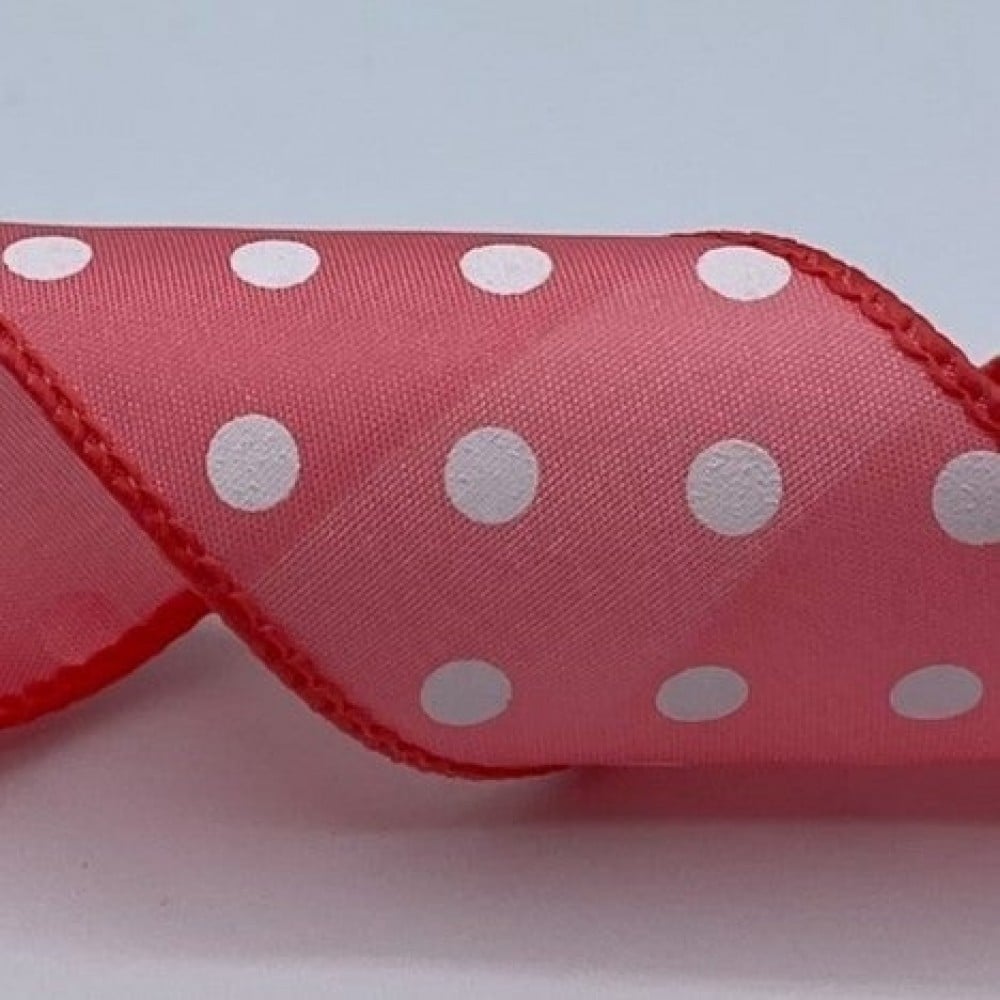 AI-168943 1.5'X50Yds Red With White Dots Wired Ribbon