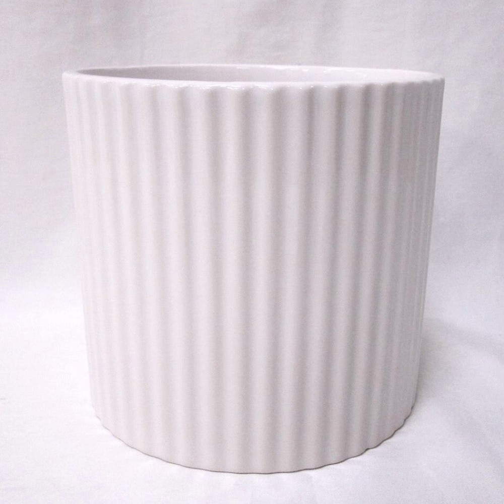AI-CE00-298_Q01 Glazed White Ribbed Planter