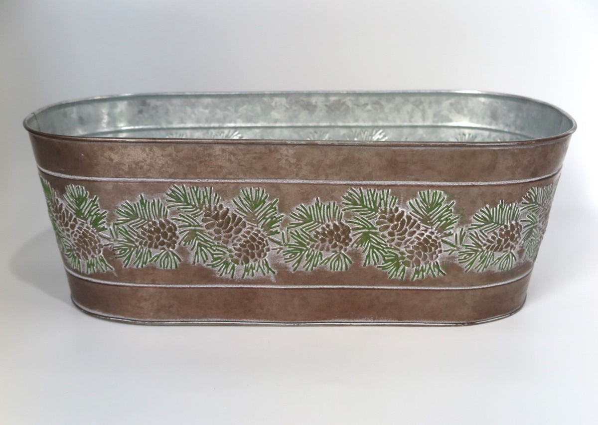 AI-GA2480-1095_Q01 Embossed Pine Cones On Gold Colored Metal Planter