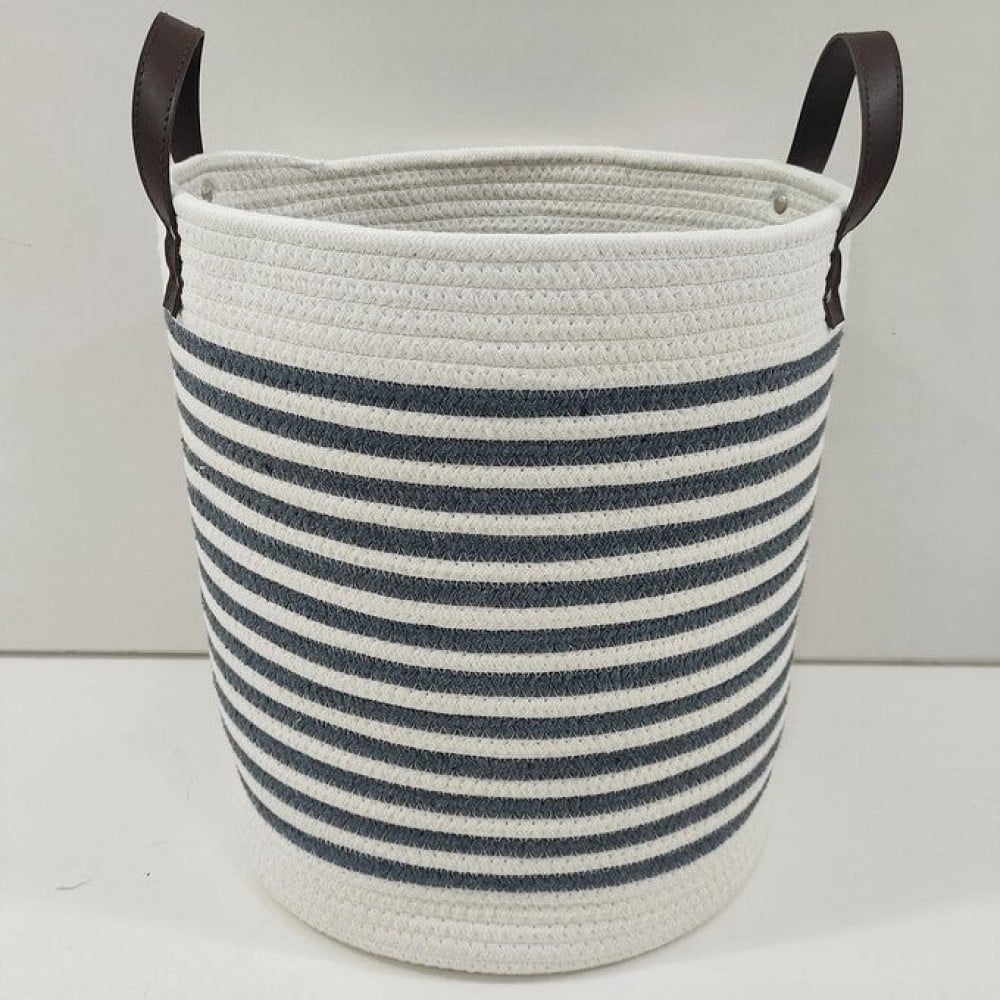 AI-3552-283_Q01 Navy Blue And Ivory Striped Laundry Hamper