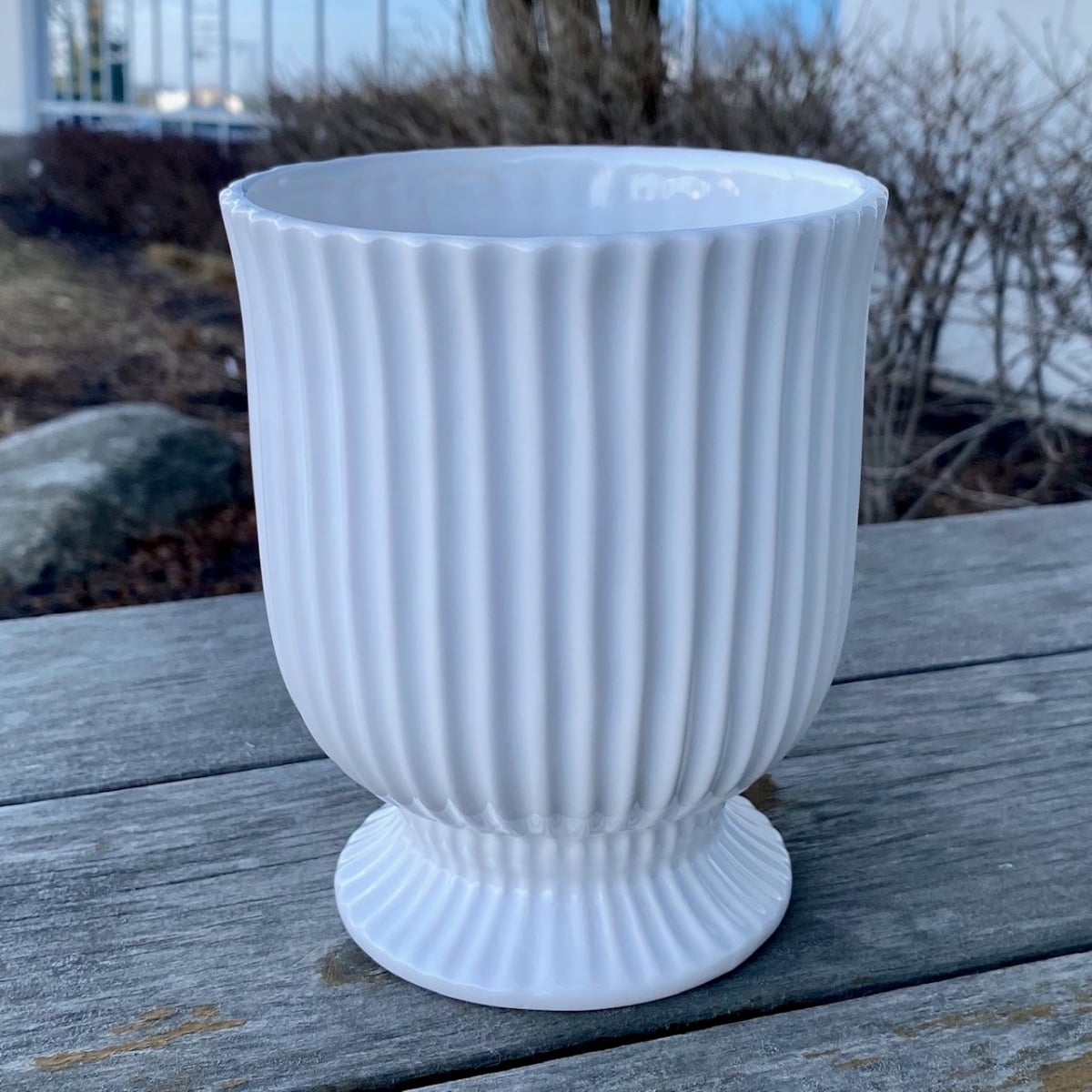 Ribbed White Pedestal Planter - White - 4-inch Pot Size - Lightweight Design
