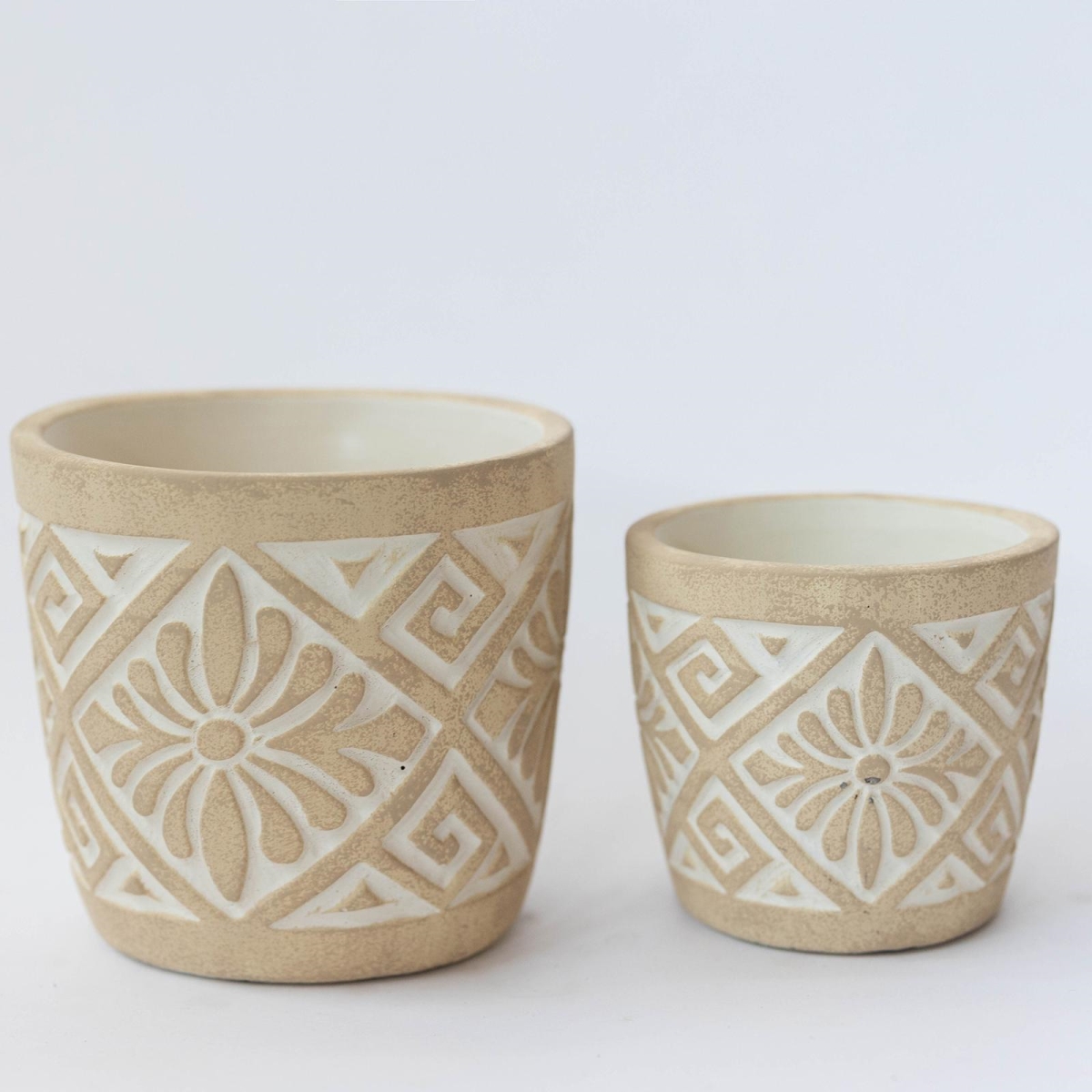 FP-CNP-367 Set Of 2 Vintage Look With Floral And Diamond Pattern Planters