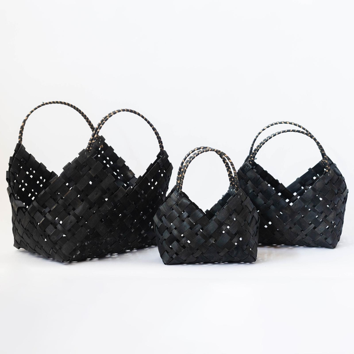FP-MAC-174 Set Of 3 Black Woven With Handles Baskets