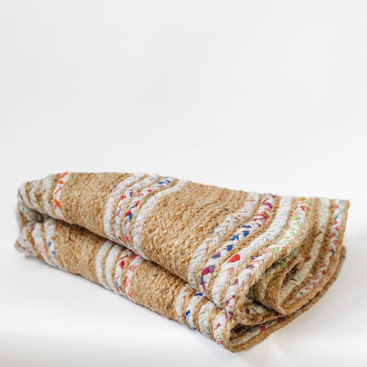 FP-IMT-257 Round Jute With Colorful Stripe Pattern Rug