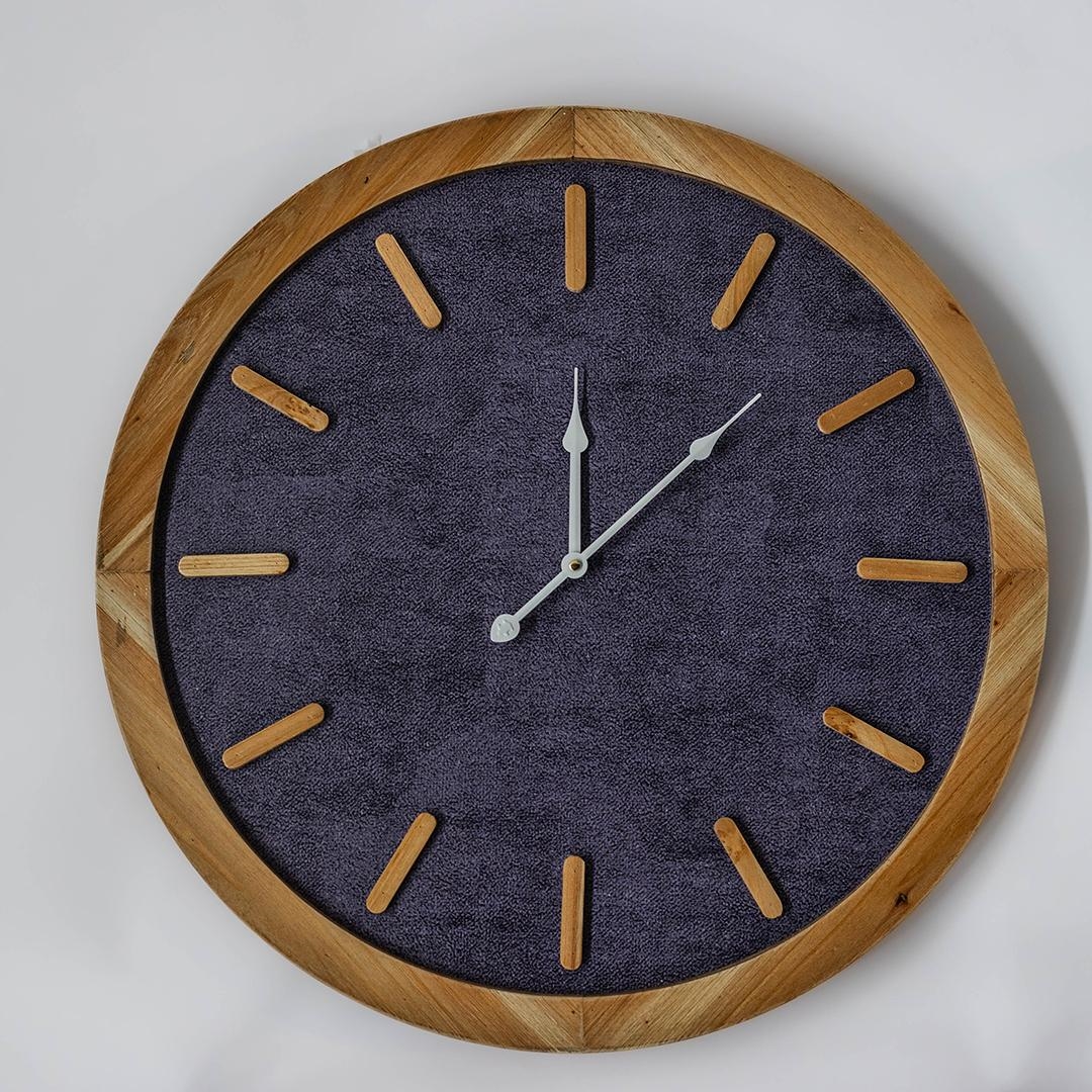 FP-MIN-344 Brown Frame And Numbers On Navy Blue Wall Clock