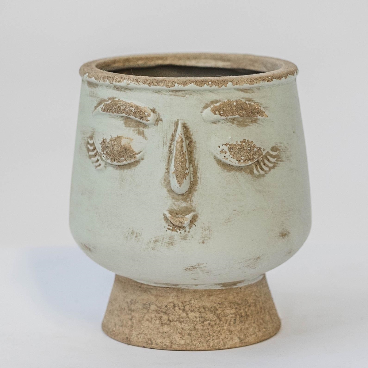 FP-ECX-163-S_Q01 Light Green And Beige Ceramic Grinning Face Planter