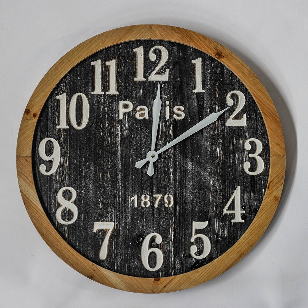 FP-MIN-361 Wooden Black With White Numbers And Brown Frame Wall Clock