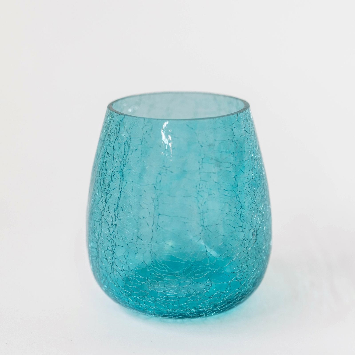 FP-IMW-048_Q01 Blue Crackled Glass Candle Holder