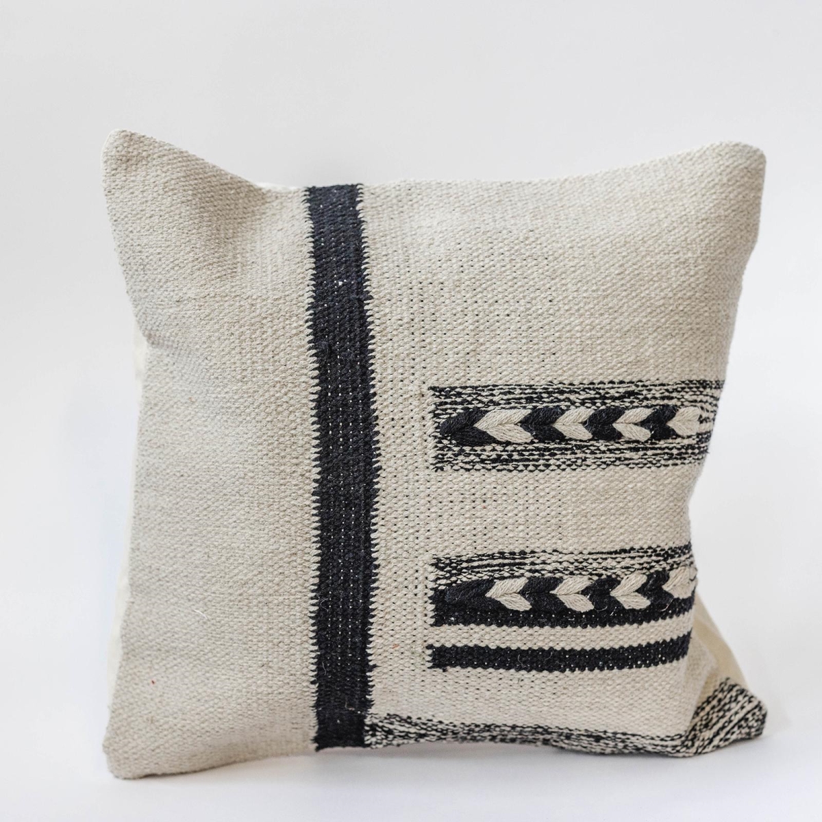FP-IMT-264_Q01 Beige With Black Stripe And Braid Pattern Cushion Cover