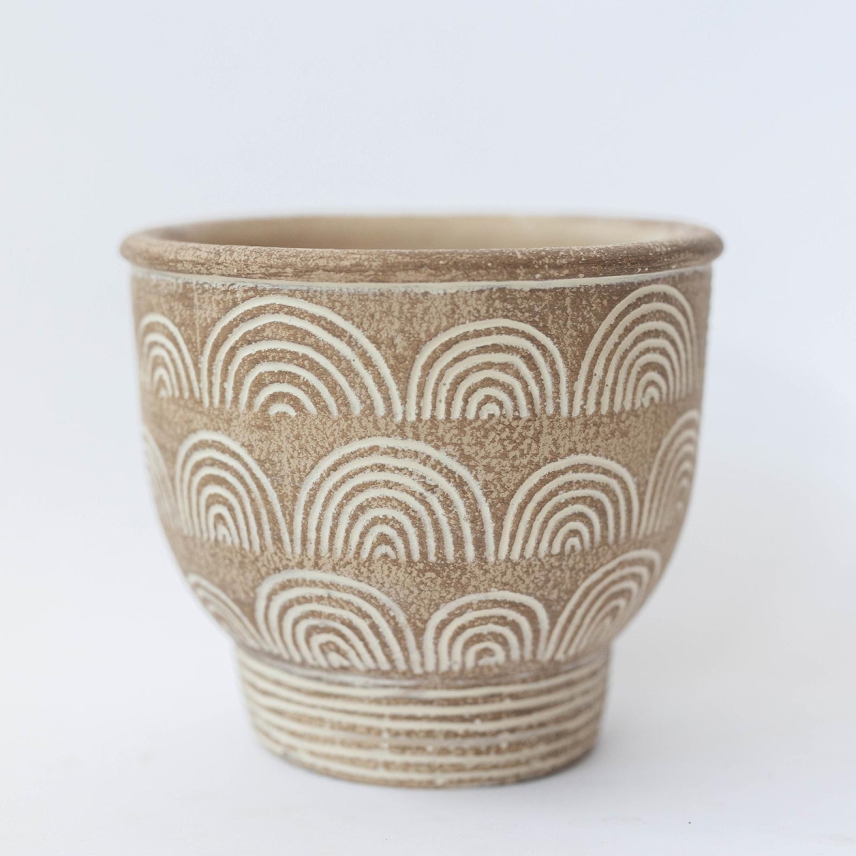 FP-CNP-345_Q01 Beige With White Arch Pattern Planter