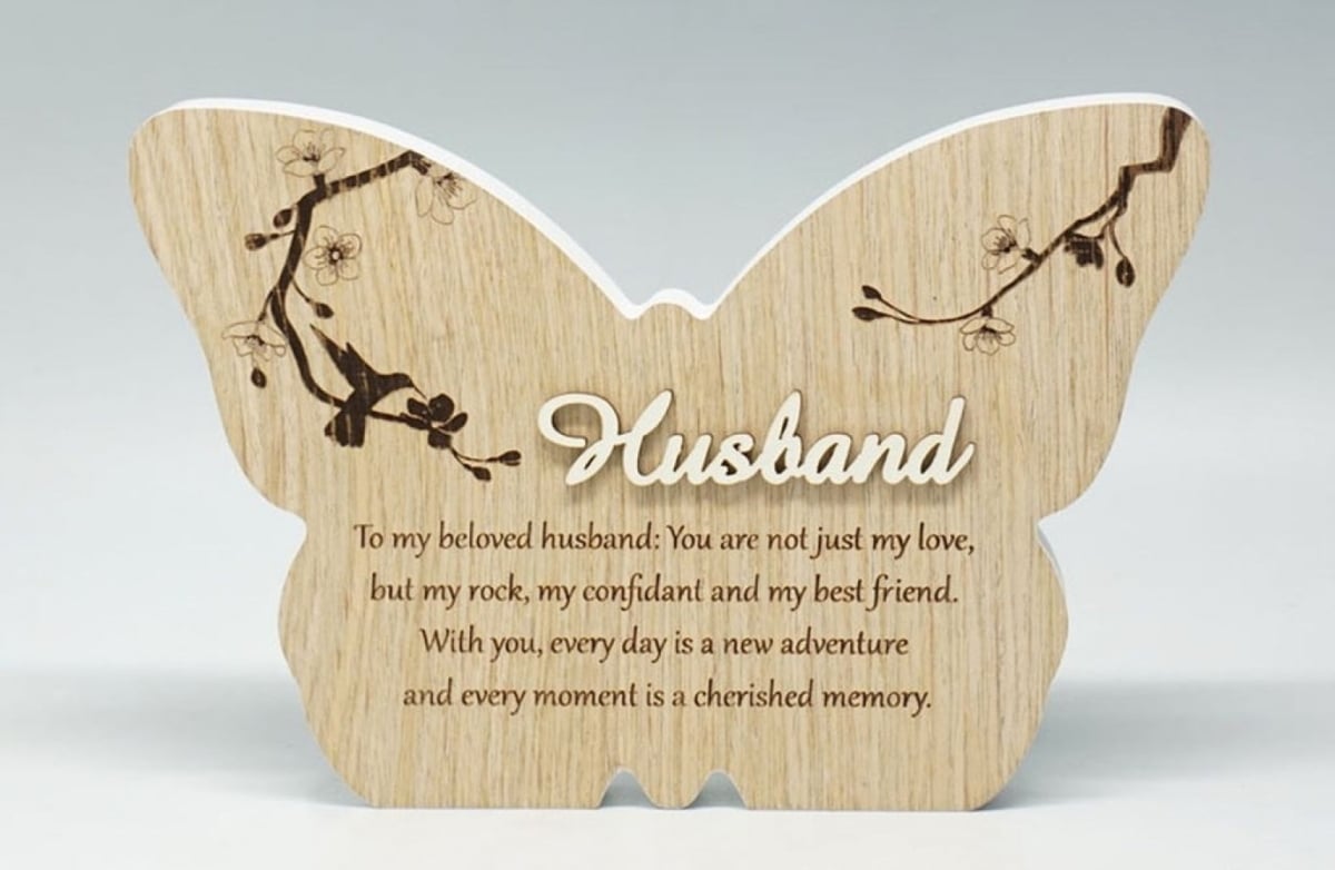 SC-SBP247 Husband- Butterfly Shape With Saying Block Sign