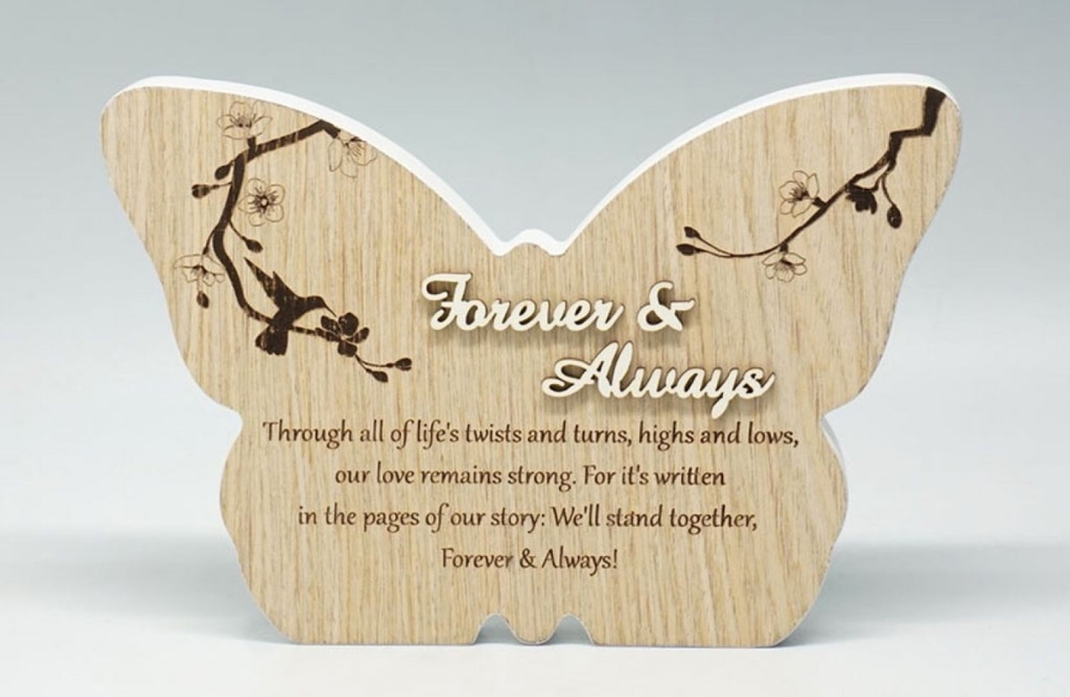 SC-SBP232 Forever & Always -Butterfly Shape With Saying Block Sign