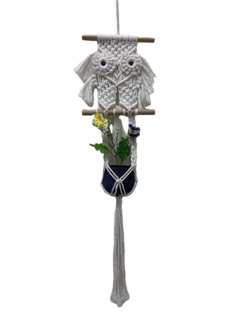 SC-106.57.449 Owl On A Perch Hanging Macrame Planter