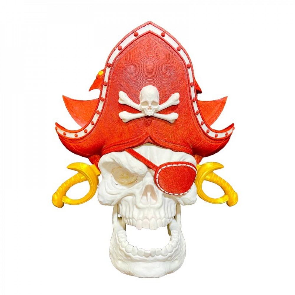 SC-105.79.806 3D Printed Skull Pirate In A Red Hat Door Knocker