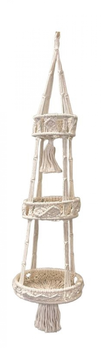 SC-106.54.442 3 Tiered Round White Hanging Macrame Planter